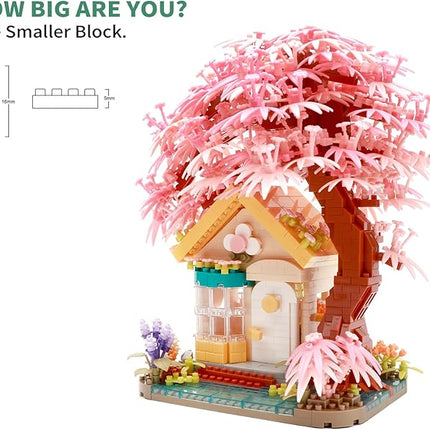 Mirco Block Pink Wishing Tree House Building Block Set,1500 PCS for Adults and Kids, Construction Set