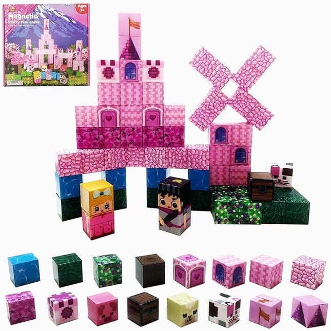 Magnetic Blocks Princess Castle Magnet Cubes 100Pcs Montessori Building Block Sets STEM Sensory Construction Toys for Boys Girls Ages Kids 3-12 Birthday Party Gifts