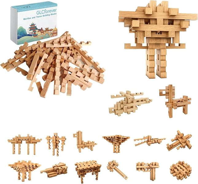 15 in 1 Educational Wooden Building Blocks - Assembled into 15+ Various Shapes, STEM Toys Gift for Kids and Classroom, DIY Building Toys for Ages 5+ Teens Adults - 42 Pcs