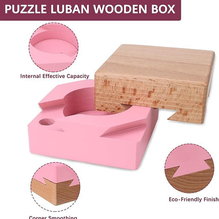 DC-BEAUTIFUL Wooden Magic Box Brain Teaser Box, Pink Secret Gift Box Impossible Puzzle Box for Birthday Valentines