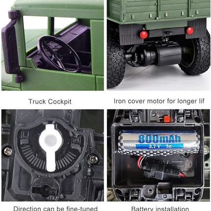 XINGRUI 50 Minutes Playing Time RC Military Truck, Off-Road Remote Control Car Army Toys, 2.4Ghz 4WD 1:18 Scale RC Car Toy Vehicle for Kids Children Boy Birthday