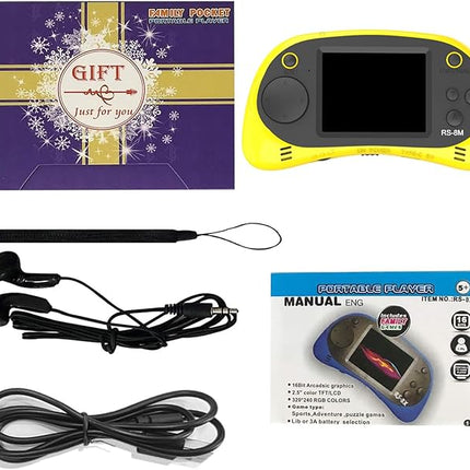 EASEGMER 16 Bit Kids Handheld Games Built-in 220 HD Video Games, 2.5 Inch Portable Game Player with Headphones - Best Travel Electronic Toys for Kids Age 3-10 Years Old Children (Yellow)