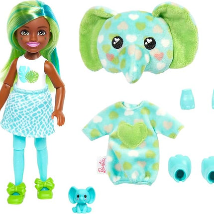 Barbie Cutie Reveal Chelsea Small Doll, Jungle Series Elephant Plush Costume, 7 Surprises Include Mini Pet & Color Change