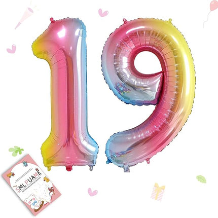 Smlpuame 40 Inch Number Balloons 0-9 Rainbow Gradient Large Number 19 Balloons, Digital Balloons for Birthday Party Celebration Decorations, Helium Foil Number Balloons for Wedding Anniversary