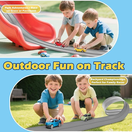 Flexible Race Track for Kids, 15ft Flex Tracks Compatible with Hot Wheels and Diecast 1/64th Cars, Roll Up Race Car Track for Kids Ages 3-12, Hot Wheels Track with Strong Suction Cups