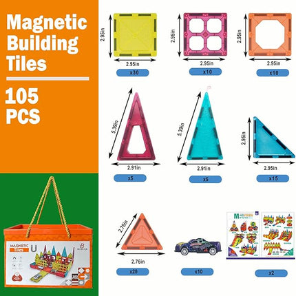 Magnetic Tiles Parking Building Playset with 10 Pull-Back Metal Cars for Kids Construction STEM Toy Preschool Creativity Learning Birthday Gift for Girls Boys Toddlers 3 4 5 6 7 8
