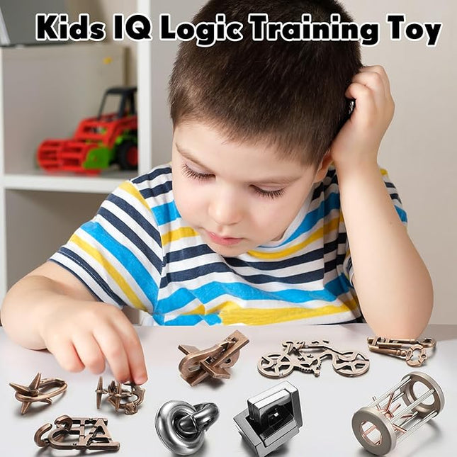 Wettarn 9 Pcs Metal Brain Teaser Puzzles Teaser 3D Steel Puzzle for Adults Unlock Interlocking Games IQ Education Smart Logic Test Toys for Adults Mind Challenge(Exquisite Style)