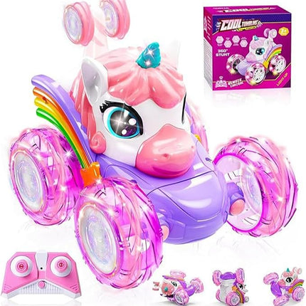 Unicorn Remote Control Car for Girls,Rechargeable 360°Stunt RC Cars Rotation 4WD Remote Cars with LED Lights,Fun Indoor Outdoor Toys for Kids,Chritmas Birthday Gift for 3 4 5 6 Year Old Girl
