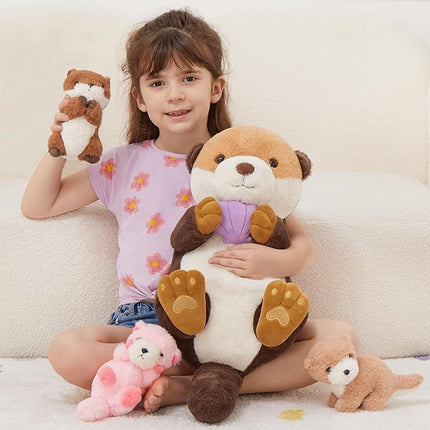 MorisMos 5Pcs Sea Otter Stuffed Animal with Babies,23.6'' Giant Mommy Stuffed Otter with 3 Babies & Plush Seashell, Boy Girl Sea Toys for Kids 3-5 Birthday Christmas Decor