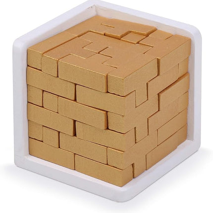 Original 3D Wooden Brain Teaser Puzzle: Engaging 3D Puzzle Box for Kids 8-12 & Adults, Desk Toys Delight, Challenging Games & Wooden Puzzles for Adult Brain Boost (Golden Edition)