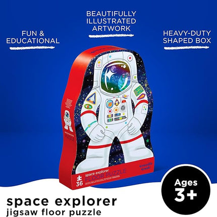 Crocodile Creek 36-Piece Jigsaw Floor Puzzle - Fun Floor Puzzles for Kids Ages 3-5 - Heavy-Duty Shaped Box for Storage - Space Explorer - 24" W x 18" H Finished