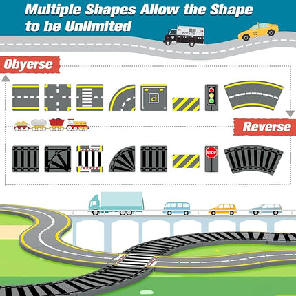 Magnetic Tiles Road & Train Track Expansion Pack Magnetic Building Blocks Construction Kids Toys for Ages 3-12 Boys Girls Building Toys Includes Road Tracks, Traffic Lights, Parking Spot