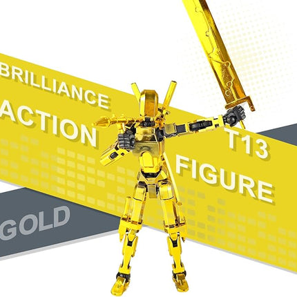 Assembly Completed T13 3D Printed Action Figures,Dummy 13 Robot 13 Movable N13 Action Figure, Lucky 13 Gift for Collectors Desktop Decorations for Game Lovers Toy(Metallic Color)