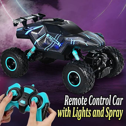 Remote Control Truck, 28cm Remote Control Car Off-Road for Boy with Spray & Light for Kids Age 4-7 8-12, 2.4Ghz All Terrain Electric RC Car Toy Gifts for Kids