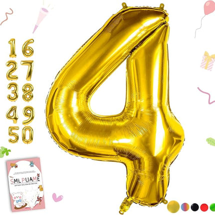 Smlpuame 40 inch Number Balloon 0-9 Gold Large Number 4 Balloons,Digital Balloons for Birthday Party Celebration Decorations Supplies, Helium Foil Number Balloons for Wedding Anniversary