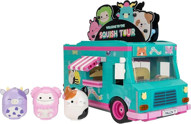 BLDR Squishmallows Squish Tour Van Building Set - Cam The Cat, Bubba The Cow, & Brina The Bigfoot Buildable Figures - Squishmallows Fans 8+, 0098