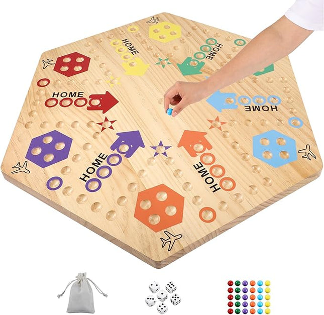 Medikaison Extra Large 23.6 Inches Wahoo Marble Board Game 4 and 6 Players 2 Sided Painted Thicken Wood Board Perfect Game for Family Friends Party