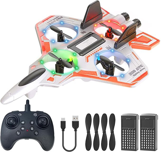 Remote Control Drone for Kids,2.4Ghz Foam RC Airplanes Helicopter Quadcopter with Auto Hovering,360° Flip,Gravity Sensing,Stunt Roll,Cool Light,2 Battery,Gifts for 8+ Kids Boys