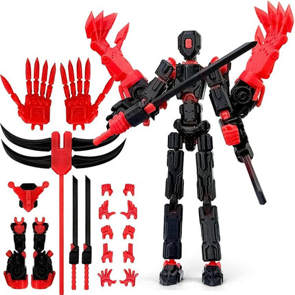 8Inch T13 Action Figure Assembly Completed,3D Printed Multi-Jointed Movable Toy Nova 13 Action Figures Desktop Decorations for Game Lovers Toy (Black Red)