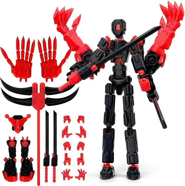 8Inch T13 Action Figure Assembly Completed,3D Printed Multi-Jointed Movable Toy Nova 13 Action Figures Desktop Decorations for Game Lovers Toy (Black Red)