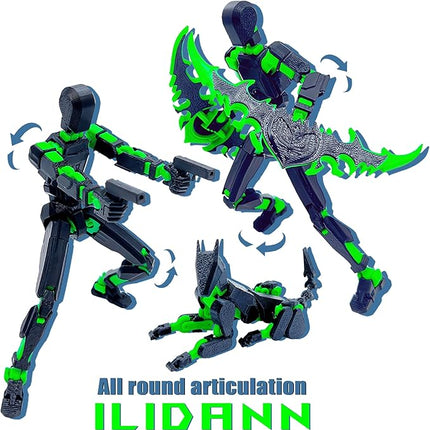 T13 (Assembly Completed) Action Figure Set, 3D Printed Toys Robo 13 Dummy 13 Titan 13 Nova 13 Stick Titan (Black + Green)