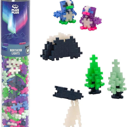 PLUS PLUS 240 Piece Interlocking Building Blocks for Kids, Open Ended Connecting Toys, STEM Bin Classroom Mini Manipulatives - Northern Lights Mix Play Tube