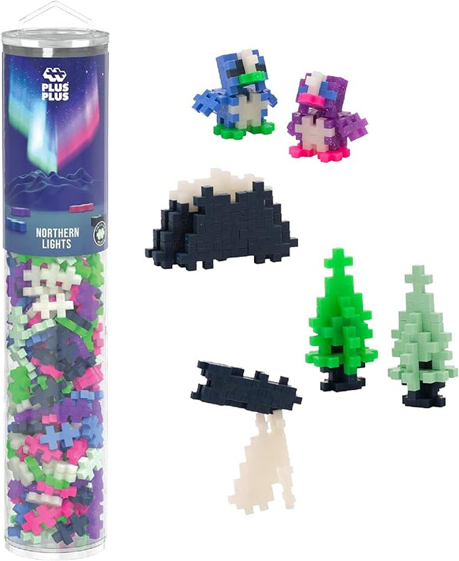 PLUS PLUS 240 Piece Interlocking Building Blocks for Kids, Open Ended Connecting Toys, STEM Bin Classroom Mini Manipulatives - Northern Lights Mix Play Tube