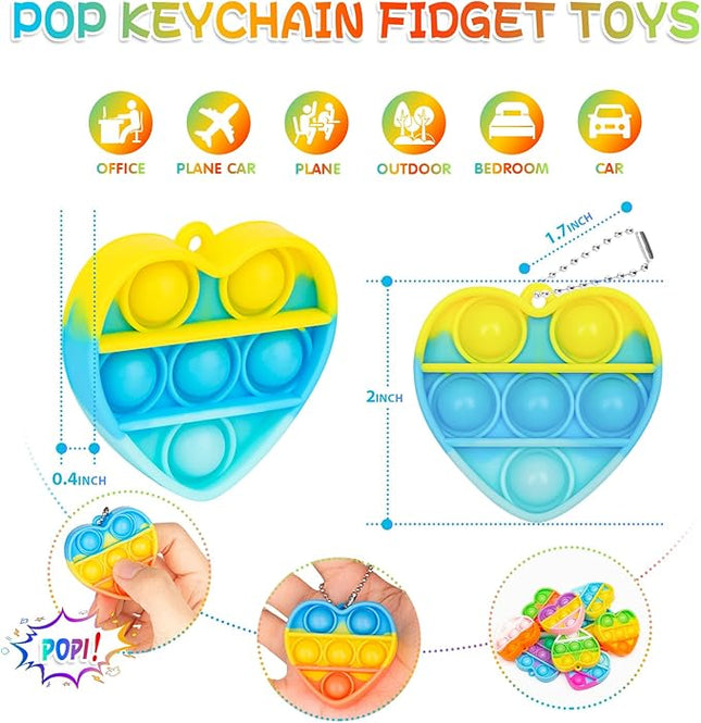 Pop Fidget Toys Bulk Its Valentines Day Gifts for Kids 30 Pack Valentines for Kids Classroom Valentines Day Party Favors Mini Heart Pop Fidget Keychain It Bulk Toys Valentine Goodie Bags Boys Girls