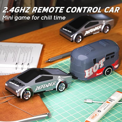 1:64 Mini RC Car Toys - Small RC Truck 2.4 GHZ Model Remote Control Cars with Trailer Kit, 3 Speed Adjustable Electric Vehicles Car Toy with Light,Birthday Gift for Boys Age 5+ Years Old