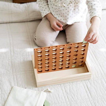 Neutral Wooden Four in a Row Game, Aesthetic Two Player Montessori Travel Board Game for Kids and Adults, Perfect Coffee Table Decor and Housewarming Gift