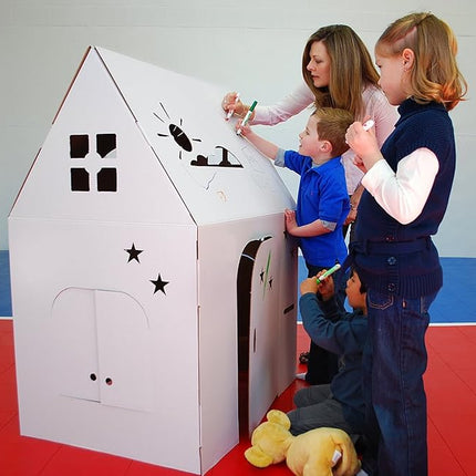 Easy Playhouse - Kids Art and Craft for Indoor and Outdoor Fun, Color, Draw, Doodle on this Blank Canvas – Decorate and Personalize a Cardboard Fort, 34" X 27" X 48" - Made in USA, Age 3+