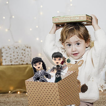 11.5'' Addams Doll with Gift Box, High Heels, Black Dress, and Hair, Perfect Christmas and Birthdays Toy Gift for Girls & Fans (2PCS)