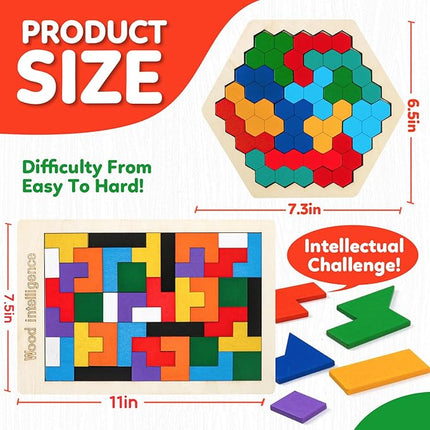 Wooden Puzzles Blocks Brain Teasers Logic Games for Classroom & Party Times,Jigsaw Puzzle Intelligence STEM Montessori Educatioanl IQ Toys Games for Kids Boys Girls Ages 3+ (2 Pack)