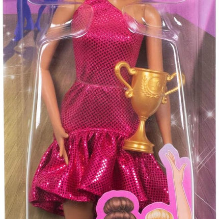 Barbie Ballroom Dancer Fashion Doll with Red Ruffle Dress, Dancing Shoes & Brown Styled Hair, Dancing Trophy Accessory