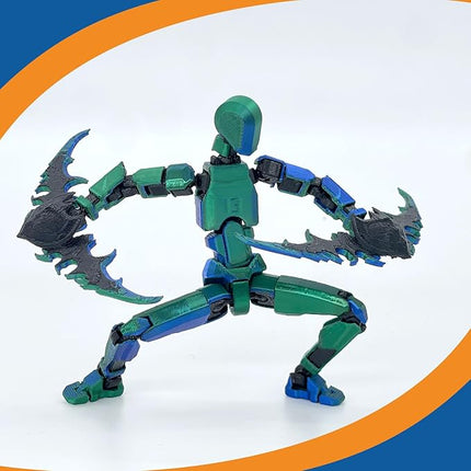 Assembled Titan 13 Action Figure Set, 3D Printed T13 Dummy Action Figure Multi-Jointed Movable Hand, Lucky 13, Desktop Decorations Game Gifts, (Laser Green)