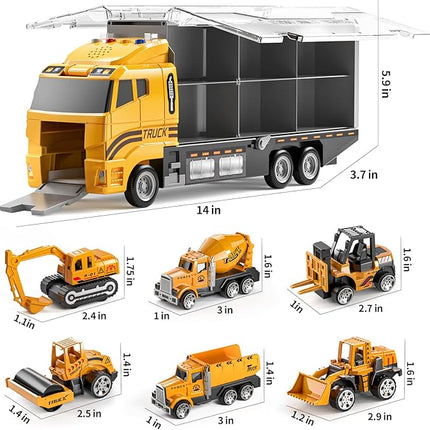 TEMI Toddler Toys for 3 4 5 6 Years Old Boys, Die-cast Construction Toys Car Carrier Vehicle Toy Set w/Play Mat, Kids Toys Truck Alloy Metal Car Toys Set for Age 3-9 Toddlers Kids Boys & Girls