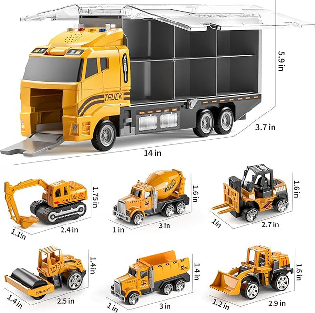 TEMI Toddler Toys for 3 4 5 6 Years Old Boys, Die-cast Construction Toys Car Carrier Vehicle Toy Set w/Play Mat, Kids Toys Truck Alloy Metal Car Toys Set for Age 3-9 Toddlers Kids Boys & Girls