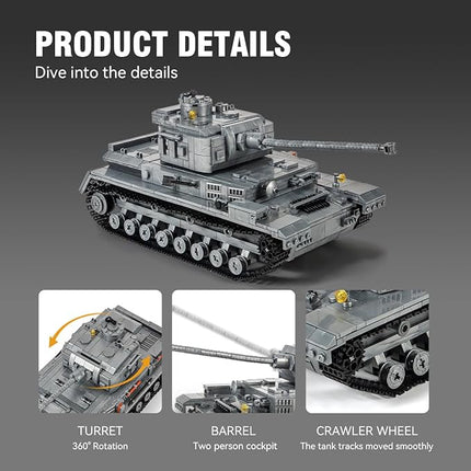 DAHONPA Panzer-Ⅳ Tank Army Building Block(1328 PCS),WW2 Military Historical Collection Model with Soldier Figures,Toys Gifts for Kid and Adult.