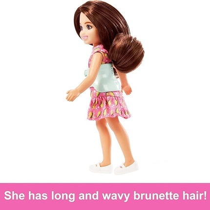 Barbie Chelsea Doll, Small Doll with Brace for Scoliosis Spine Curvature, Brunette Wearing Pink Lightning Bolt Dress