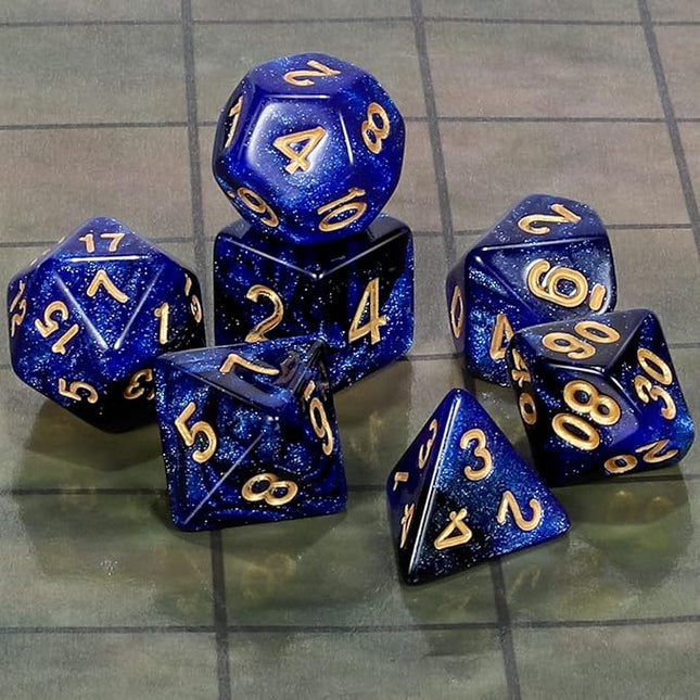 CiaraQ DND Polyhedral Dice Set for Dungeons and Dragons RPG MTG Role Playing Table Games-with 1 Dice Pouch (Dark Blue & Black + Glitter)