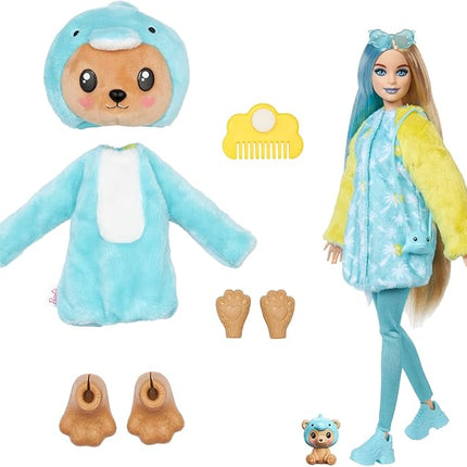 Barbie Cutie Reveal Doll & Accessories with Animal Costume & 10 Surprises Including Color Change, Teddy Bear as Dolphin in Costume-Themed Series