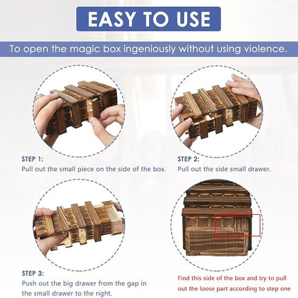 Diteje Puzzle Box, Magic Wooden Boxes Case Card Holders with Secret Hidden Compartment for Adults and Kids