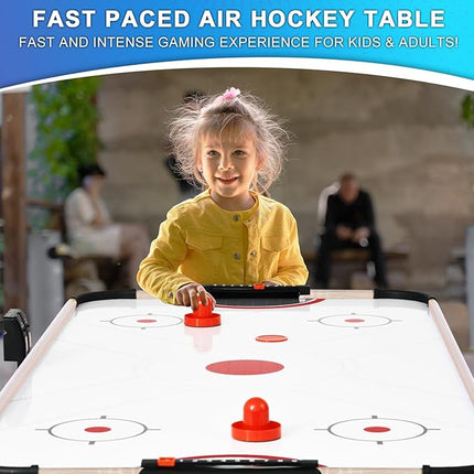 Air Hockey Table, Indoor Powered Air Hockey Game Table w/2 Pucks, 2 Pushers, Stronger Motor & Digital LED Scoreboard for Adults and Kids, Home Game Room, Easy Setup