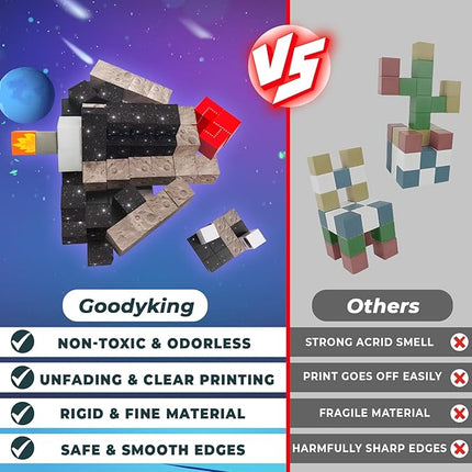 Goody King 100PCS Space Rocket Magnetic Building Blocks |Space Adventure Magnetic Tile Set, STEM Montessori Stacking Toy, Building Playsets for Boys and Girls Ages 3-10,Sensory Tile Christmas