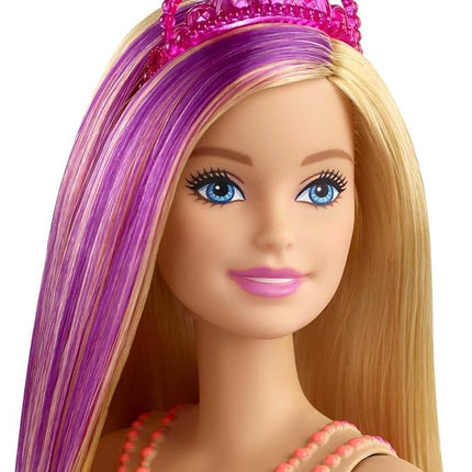 Barbie Dreamtopia Royal Fashion Doll & Accessory, Blonde with Purple Hairstreak Wearing Removable Pink Skirt & Headband