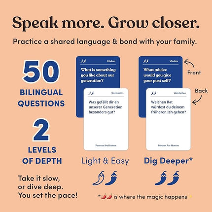 Parents Are Human, Relationship Cards, Get to Know Each Other Better, Parents, Adults, Families, & Teens Relationship Building, Light & Deep Questions, 70 Questions & Activity Cards, English + German