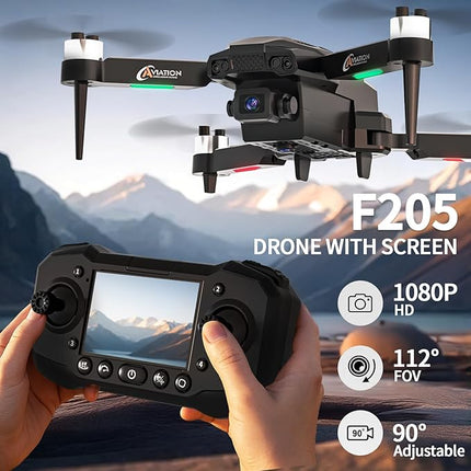 Drone with Camera for Adults, 1080P HD Drones with LCD Screen Controller with 8GB SD Card, Brushless Motors Quadcopter for Beginners, Stable Hover, Waypoint Fly, One-Key Takeoff/Landing, Portable Drone for Kids
