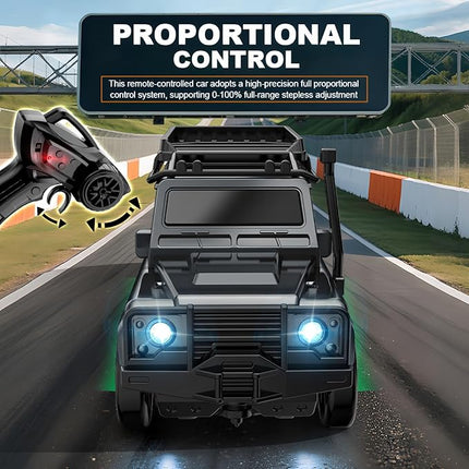 1:64 Scale Off-Road RC Drift Muscle Truck, Proportional Steering & 4WD Rig– 2.4GHz Gun Remote Car, Type-C Fast Charge SUV, Multi-Terrain Drift Tires – Learn Advanced Skills Blackout Overlord