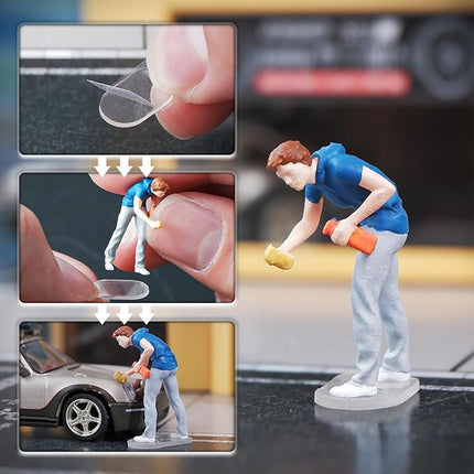 Painted Figure 1:64 Scale Mini Model Trains Architectural Plastic People Figures Standing Car Washer Figure Model,Suitable for Miniature Scenes(64189B)
