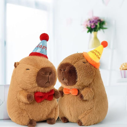Ditucu Cute Capybara Plush with Happy Hat Red Bow Soft Capybara Stuffed Animal Plushies Toys for Birthday Gifts Party Decoration for Kids Brown 9 inch